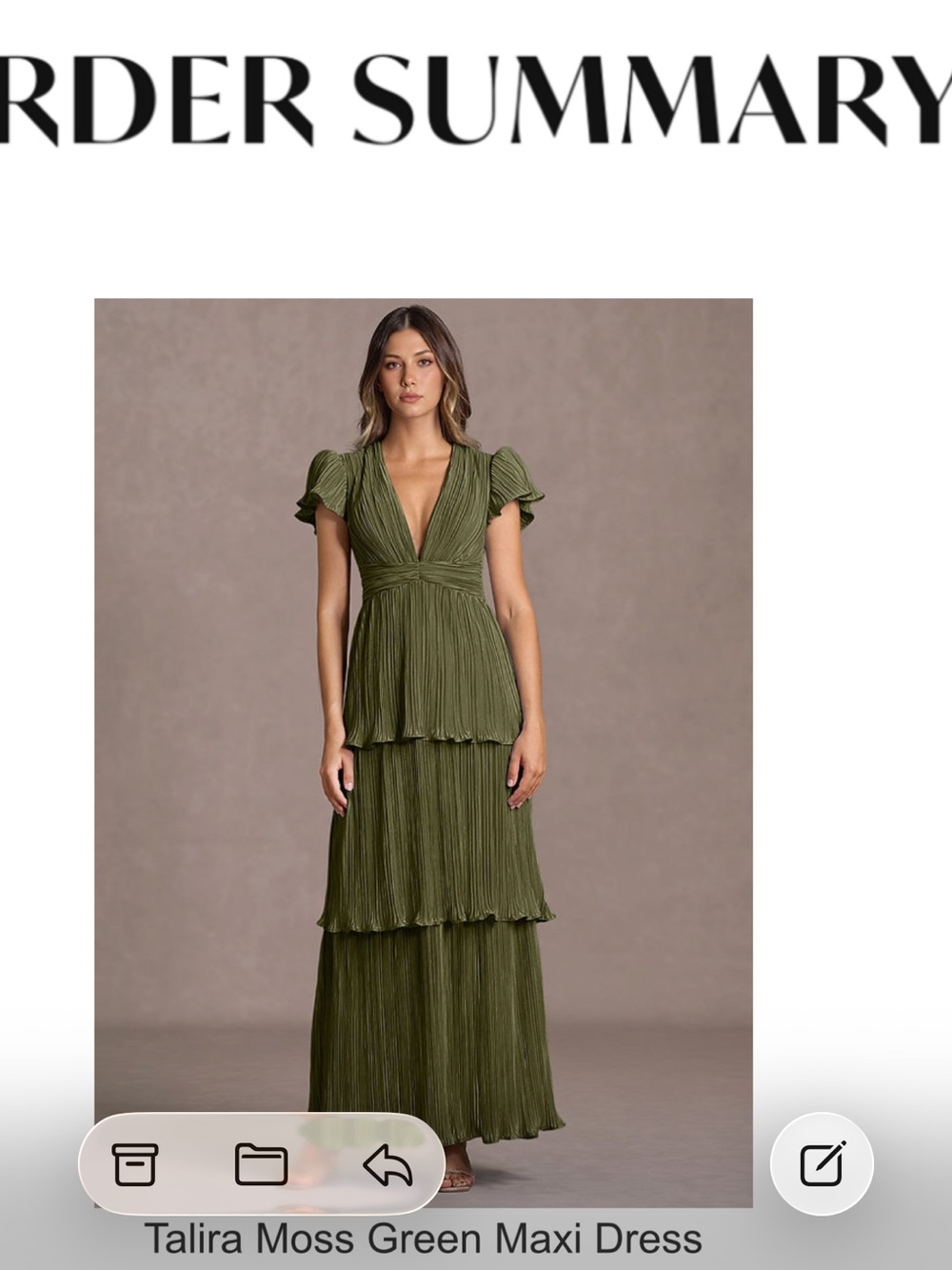 Azazie Olive Green Pleated V-Neck Maxi Dress